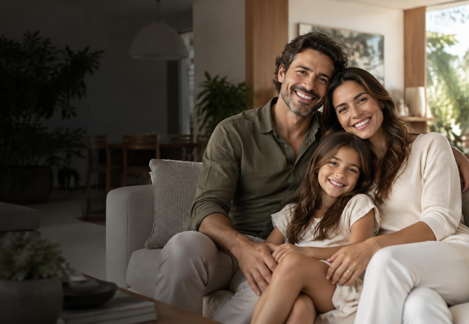 Família reunida em um ambiente sofisticado